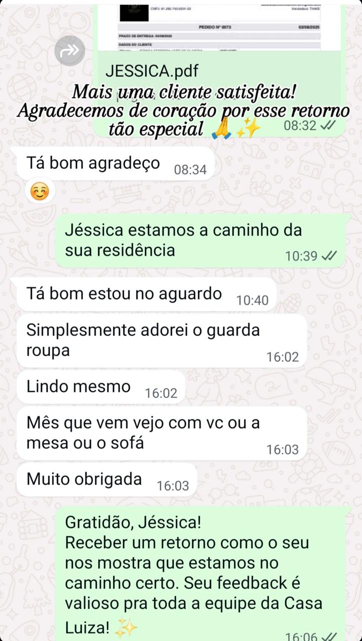 Feedback real de cliente da Casa Luiza no WhatsApp 3